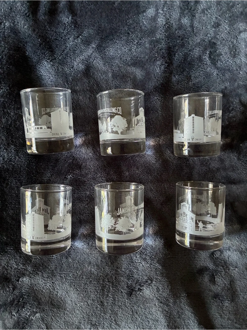 Jim Beam Clear Glass Shot Glass W/White design, Collector 225 Years W/Family